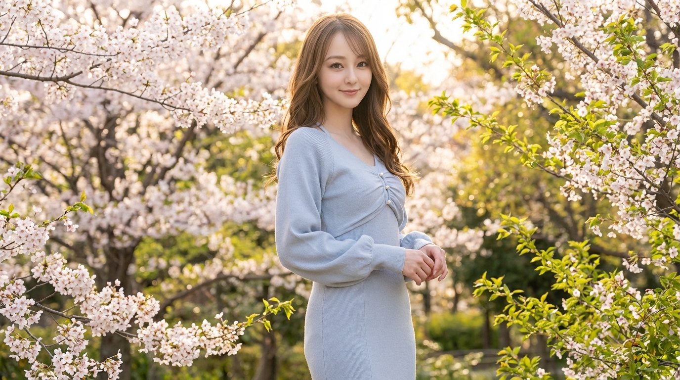 桜の中でのポートレート