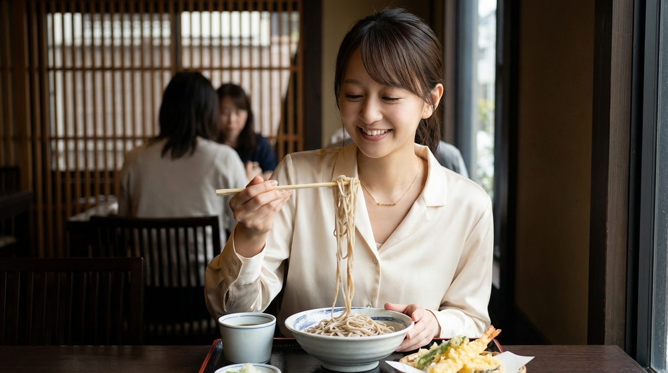 蕎麦を食べるシーン
