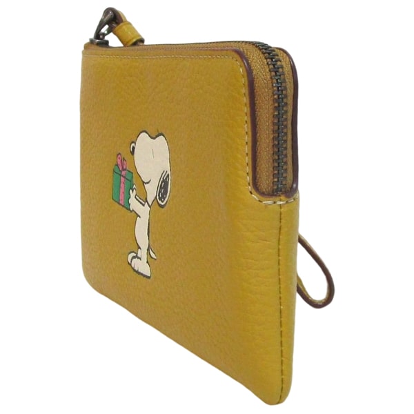 【COACH×PEANUTS】コーチ CF215 QBRQD コーナー ジップ リストレット スヌーピー プレゼント モチーフ レザー ストラップ付き  フラックス