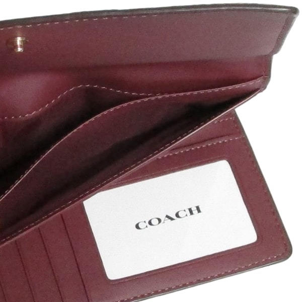 【COACH】コーチ 財布 アウトレット CG598 IMV2G スリム トライフォールド ウォレット ぺブルレザー 三つ折り 長財布 ピンク×ワイン