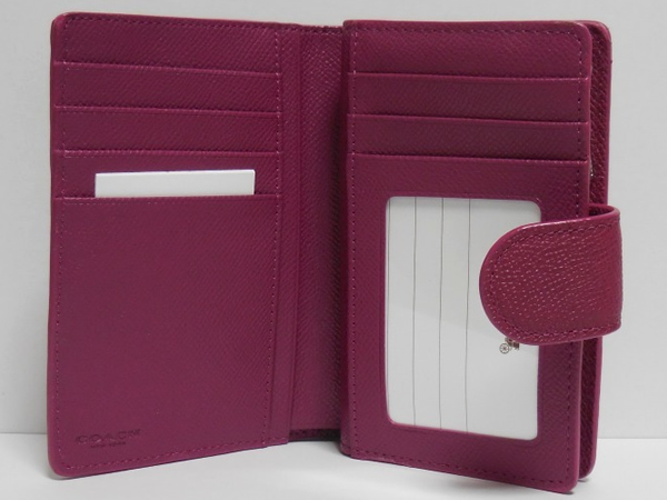 コーチ 二つ折財布52336赤紫 カードポケット