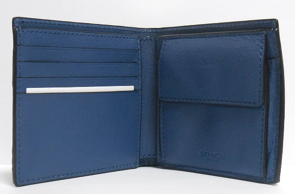 コーチ メンズ 二つ折り財布F75003青 カードポケット