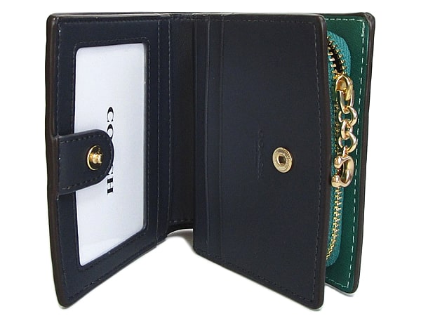 コーチ クロコダイル型押しレザースナップ二つ折りミニ財布C6092緑