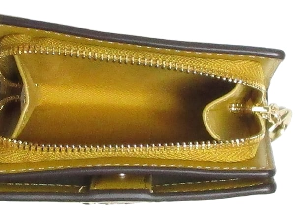コーチ クロコダイル型押しレザースナップ二つ折りミニ財布C6092黄色